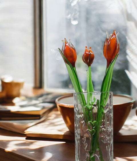 Orange Glass Tulip, Handcrafted Glass Flower, Hand Made In Ukraine Using Murano Quality Glass, Great Gift For Flower Lovers, 12 Inch Tulip