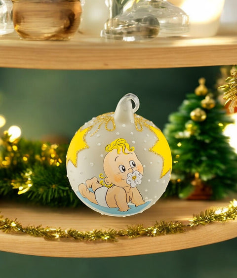 Frosted Blown Glass Ornament, Handcrafted Baby's First Christmas, Keepsake Ornament Handmade In Ukraine, Customization Available, White