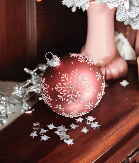 Pink Blown Glass Ornament - Handcrafted - Large Snowflake Design