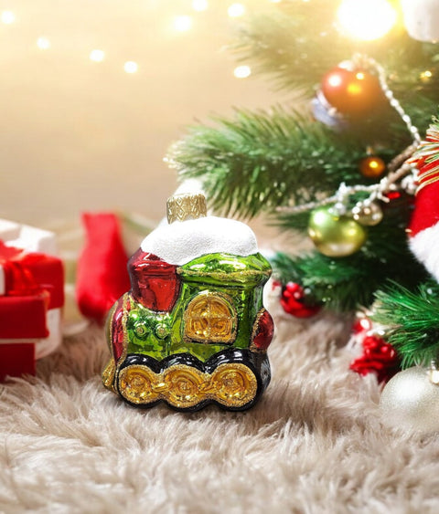 Hand Decorated Glass Keepsake Ornament - Charming Train Design