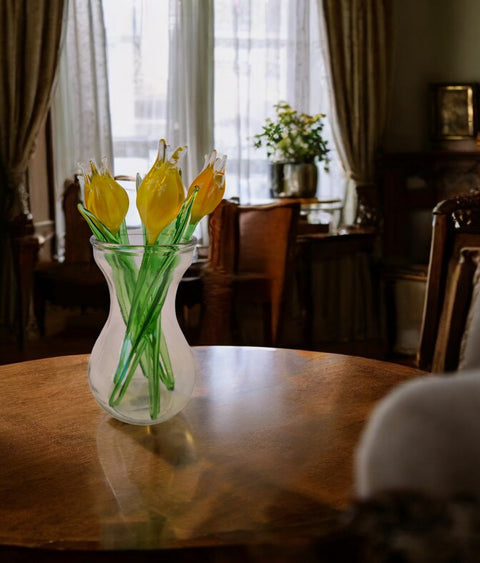 Yellow Glass Tulip - Handcrafted Short Stem Flower