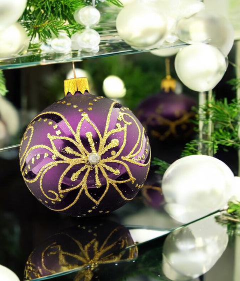 Purple Blown Glass Ornament - Handcrafted - Poinsettia Design