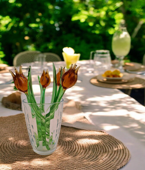 Amber Glass Tulip - Handcrafted Short Stem Flower