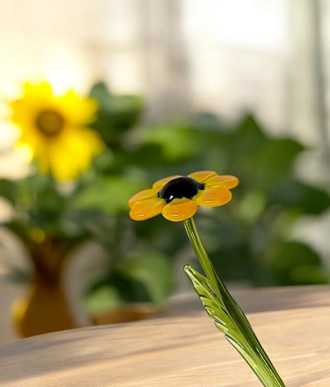 Glass Black Eyed Susan - Handcrafted Short  Stem Flower