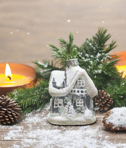 Hand Decorated Glass Keepsake Ornament - Charming Clear House Design