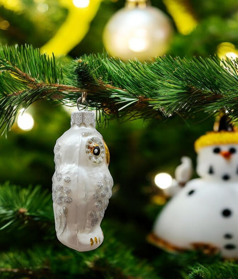 Hand Decorated Glass Keepsake Ornament - Charming White Owl Design