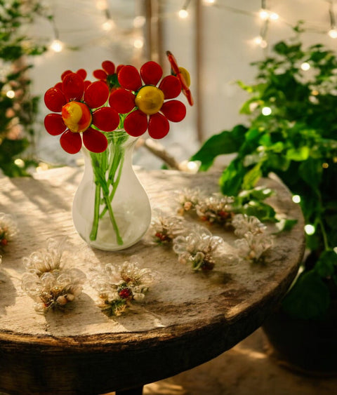 Red Glass Daisy - Handcrafted Short Stem Flower