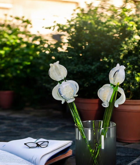 White Glass Iris - Handcrafted Long Stem Flower