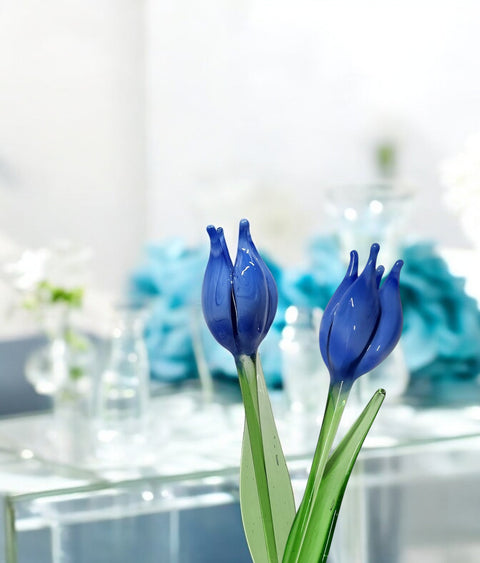 Light Blue Glass Tulip - Handcrafted Long Stem Flower