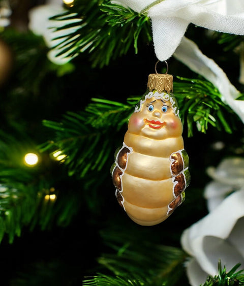 Hand Decorated Glass Keepsake Ornament - Charming Fat Caterpillar Design