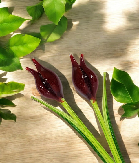 Red Glass Tulip - Handcrafted Long Stem Flower