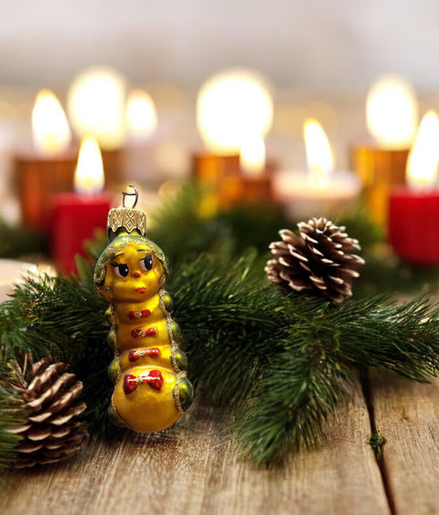 Hand Decorated Glass Keepsake Ornament - Charming Caterpillar Design