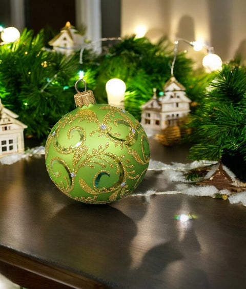 Green Blown Glass Ornament - Handcrafted - Hand Made - Modern Design