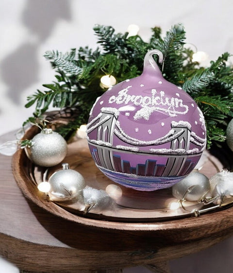 Lavender Blown Glass Ornament - Handcrafted - Brooklyn Bridge Design