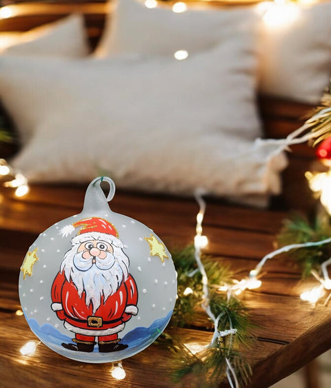 Frosted Blown Glass Ornament - Handcrafted -  Charming Santa Claus