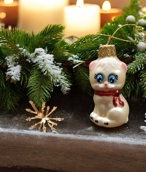 Hand Decorated Glass Keepsake Ornament - Charming Kitten Design