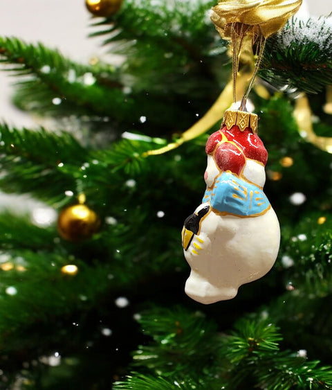 Hand Decorated Glass Keepsake Ornament - Snowman W Lantern Design