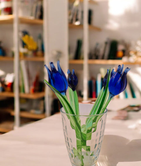 Blue Glass Tulip - Handcrafted Short Stem Flower