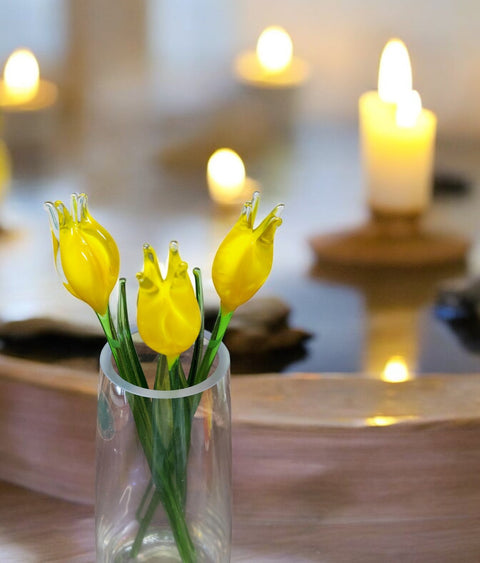 Yellow Glass Tulip - Handcrafted Long Stem Flower