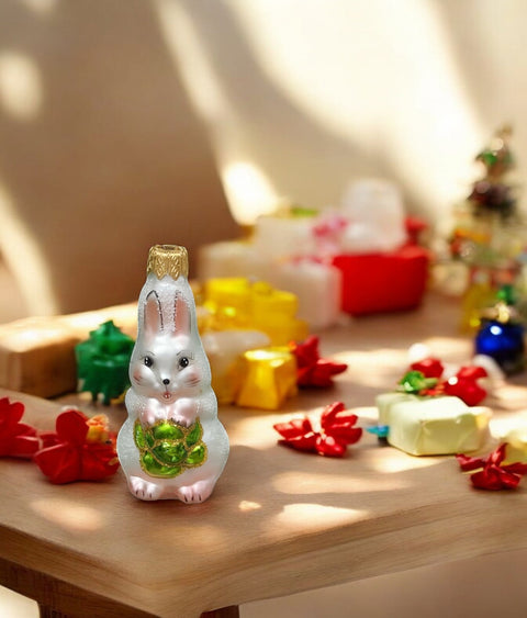 Hand Decorated Glass Keepsake Ornament - Charming Bunny With Lettuce Design