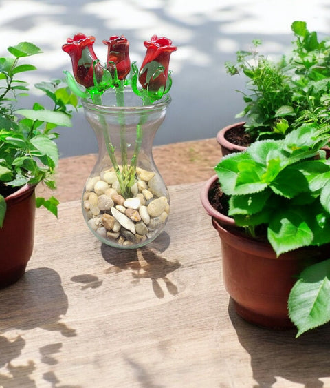 Red Glass Rose - Handcrafted Short Stem Flower