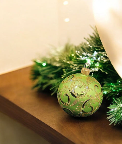 Green Blown Glass Ornament - Handcrafted - Hand Made - Modern Design