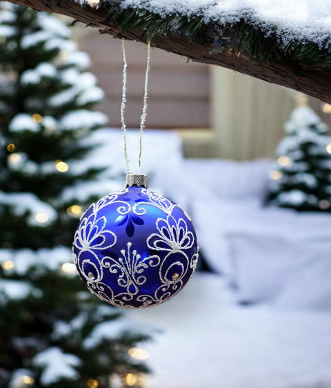 Blue Blown Glass Ornament - Handcrafted - Pineapple Design