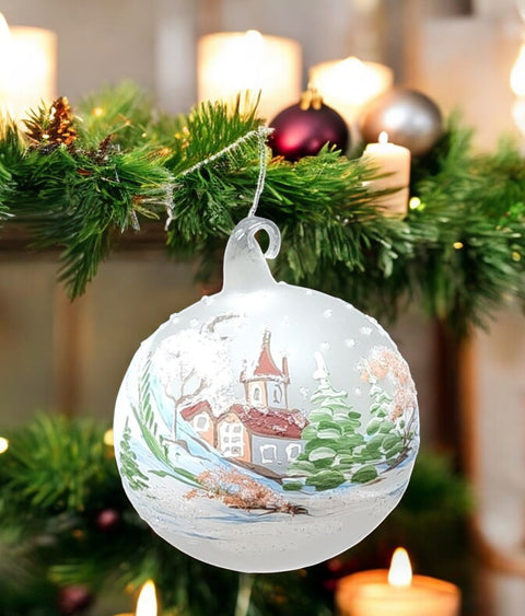 Frosted Blown Glass Ornament - Handcrafted - Deer Design