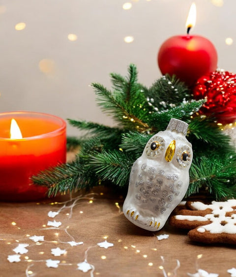 Hand Decorated Glass Keepsake Ornament - Charming White Owl Design