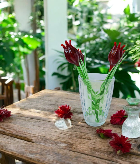 Red Glass Tulip - Handcrafted Short Stem Flower