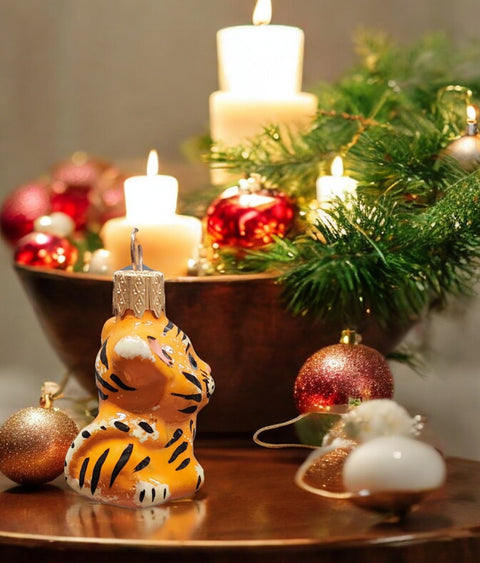 Hand Decorated Glass Keepsake Ornament - Charming Tiger Design