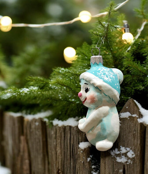 Hand Decorated Glass Keepsake Ornament - Charming Snowboy Design