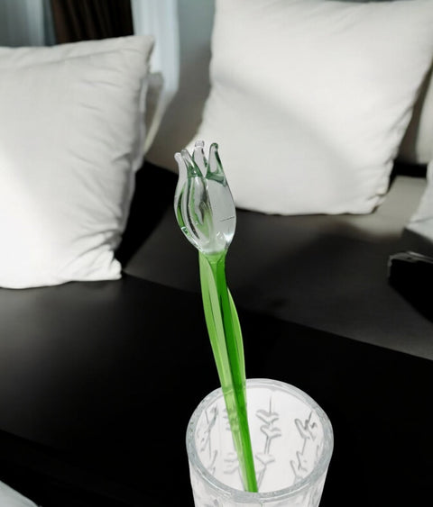 Clear Glass Tulip, Handcrafted Glass Flower, Hand Made In Ukraine Using Murano Quality Glass, Great Gift For Flower Lovers, 12 Inch Tulip