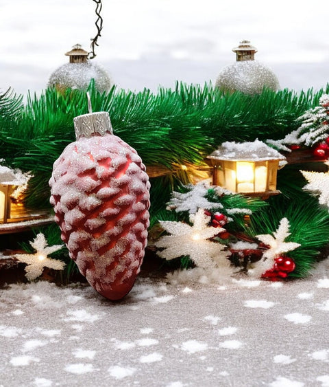 Hand Decorated Glass Keepsake Ornament - Charming Red Pinecone Design