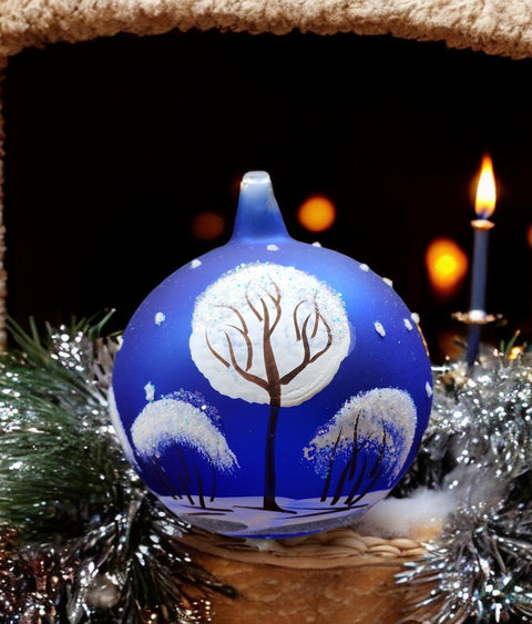 Blue Blown Glass Ornament - Handcrafted -  Charming Santa Claus Design