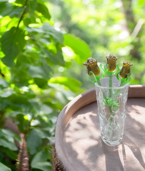 Amber Glass Rose - Handcrafted Medium Stem Flower