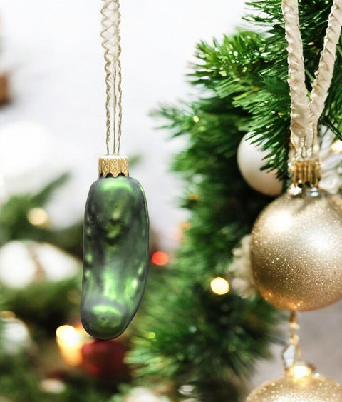 Hand Decorated Glass Keepsake Ornament - Charming Pickle Design