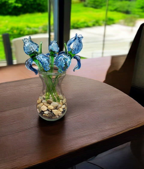 Blue Glass Iris - Handcrafted Short Stem Flower