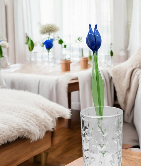 Light Blue Glass Tulip - Handcrafted Long Stem Flower