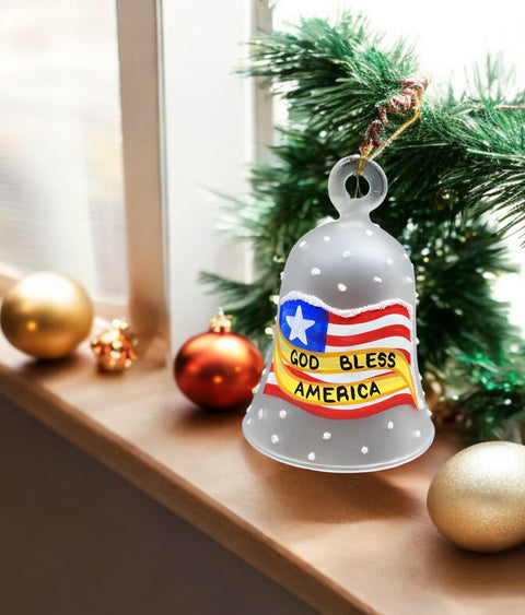 Frosted Blown Glass Bell Ornament – Liberty Bell Design with Clapper