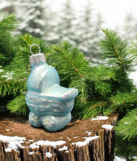 Hand Decorated Glass Keepsake Ornament - Blue Baby Carriage Design