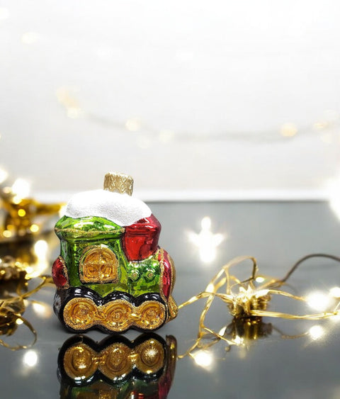 Hand Decorated Glass Keepsake Ornament - Charming Train Design