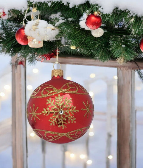 Red Blown Glass Ornament - Handcrafted -Large Snowflake Design