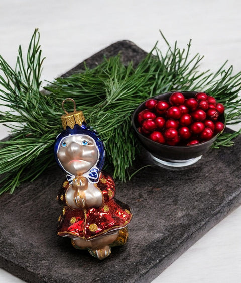 Hand Decorated Glass Keepsake Ornament - Charming Baba Yaga Design