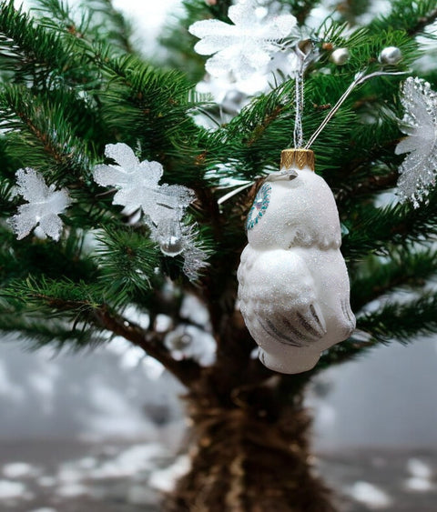 Hand Decorated Glass Keepsake Ornament - Charming White Owl Design