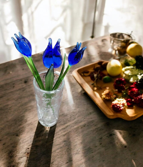 Blue Glass Tulip - Handcrafted Long Stem Flower