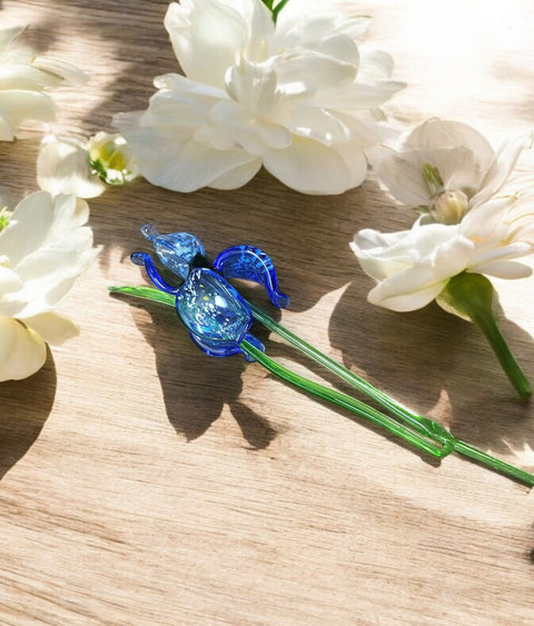 Blue Glass Iris - Handcrafted Long Stem Flower