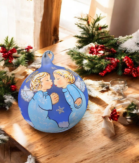 Light Blue Blown Glass Ornament - Handcrafted - Baby Angels Design