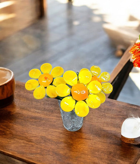 Yellow Glass Daisy, Handcrafted Glass Flower, Hand Made In Ukraine Using Murano Quality Glass, Great Gift For Flower Lovers, 12 Inch Daisy