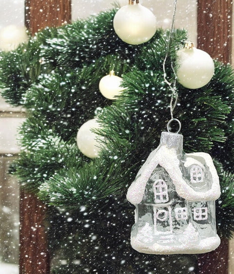 Hand Decorated Glass Keepsake Ornament - Charming Clear House Design